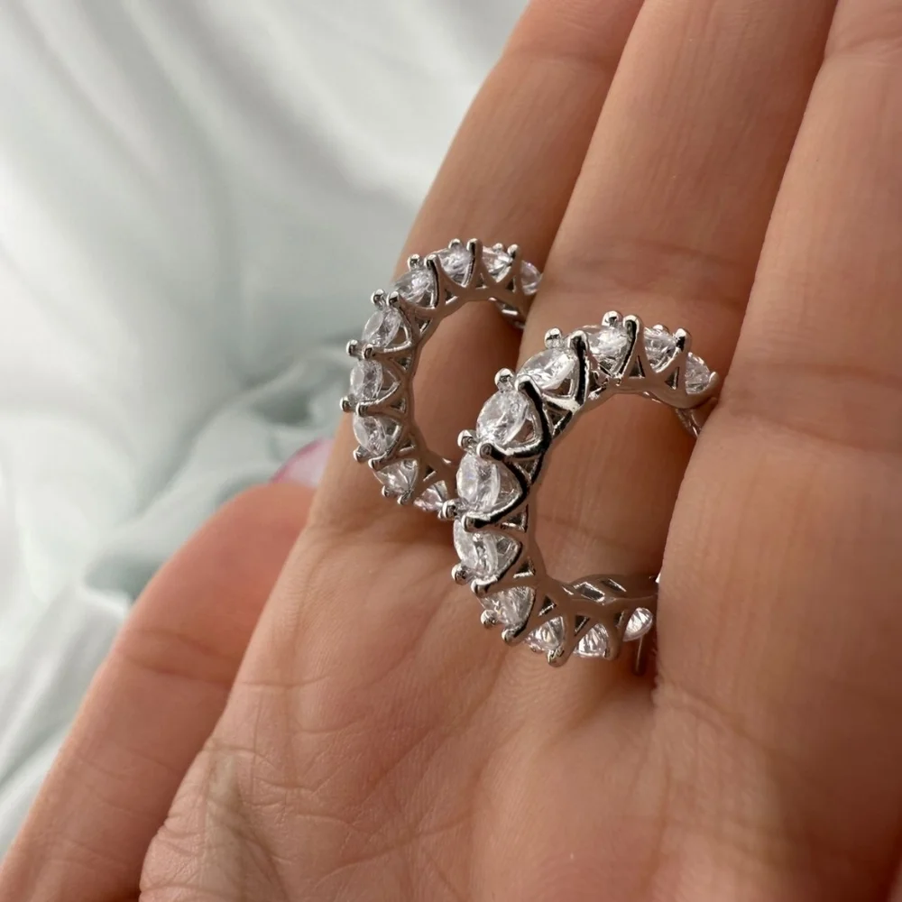 Wedding guests Crystal Silver Hoop Earrings - Picture 5 of 7
